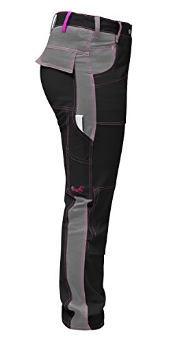 strongAnt® - Elasticos Pantalones de Trabajo para Mujer Gris Negro. Pantalón de Trabajo Completo con Bolsillos para Rodilleras. Cremallera YKK + botón YKK - Hecho en la UE - Negro/Gris 76