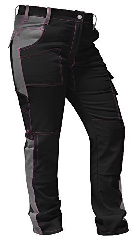 strongAnt® - Elasticos Pantalones de Trabajo para Mujer Gris Negro. Pantalón de Trabajo Completo con Bolsillos para Rodilleras. Cremallera YKK + botón YKK - Hecho en la UE - Negro/Gris 76