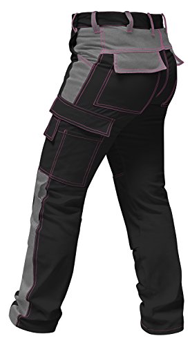 strongAnt® - Elasticos Pantalones de Trabajo para Mujer Gris Negro. Pantalón de Trabajo Completo con Bolsillos para Rodilleras. Cremallera YKK + botón YKK - Hecho en la UE - Negro/Gris 76