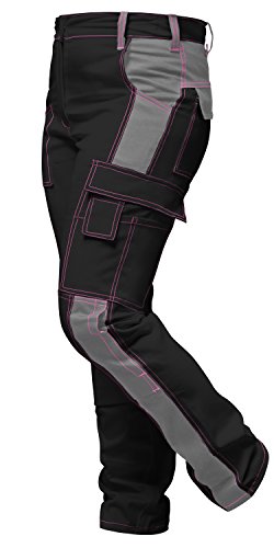 strongAnt® - Elasticos Pantalones de Trabajo para Mujer Gris Negro. Pantalón de Trabajo Completo con Bolsillos para Rodilleras. Cremallera YKK + botón YKK - Hecho en la UE - Negro/Gris 76