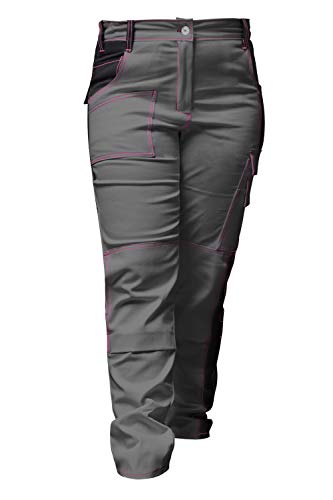 strongAnt® - Elasticos Pantalones de Trabajo para Mujer. Pantalón de Trabajo Completo con Bolsillos para Rodilleras. Cremallera YKK + botón YKK - Hecho en la UE - Gris/Negro 36