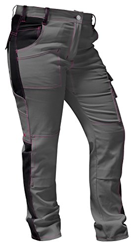 strongAnt® - Elasticos Pantalones de Trabajo para Mujer. Pantalón de Trabajo Completo con Bolsillos para Rodilleras. Cremallera YKK + botón YKK - Hecho en la UE - Gris/Negro 36