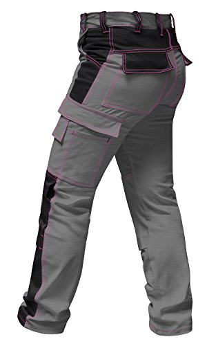 strongAnt® - Elasticos Pantalones de Trabajo para Mujer. Pantalón de Trabajo Completo con Bolsillos para Rodilleras. Cremallera YKK + botón YKK - Hecho en la UE - Gris/Negro 36