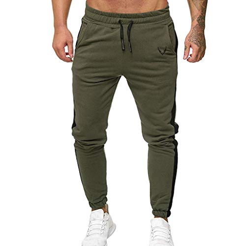 Subfamily Pantalón Deportivo Casual para Hombre, Moda Casual Deportes Al Aire Libre Correr Cordón Imprimir Pantalones Largos Ejercito Verde S