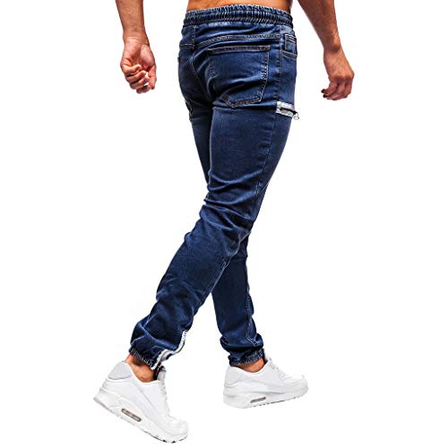 Subfamily Pantalón Slim Denim de Color Liso para Hombre Denim Cotton Vintage Wash Hip Hop Jeans Pantalones Algodón de Mezclilla de Lavado de La Vendimia de Hip Hop de Trabajo Pantalones Azul Oscuro L