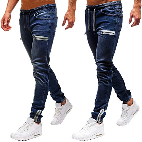 Subfamily Pantalón Slim Denim de Color Liso para Hombre Denim Cotton Vintage Wash Hip Hop Jeans Pantalones Algodón de Mezclilla de Lavado de La Vendimia de Hip Hop de Trabajo Pantalones Azul Oscuro L