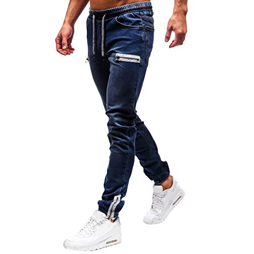 Subfamily Pantalón Slim Denim de Color Liso para Hombre Denim Cotton Vintage Wash Hip Hop Jeans Pantalones Algodón de Mezclilla de Lavado de La Vendimia de Hip Hop de Trabajo Pantalones Azul Oscuro L
