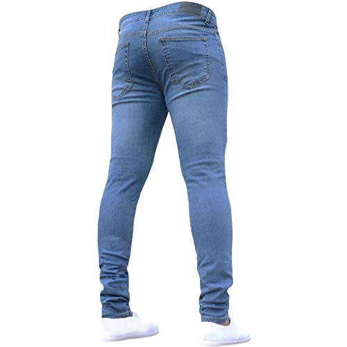 Subfamily Pantalón Slim Denim de Color Liso para Hombre, Pure Color Denim Cotton Vintage Wash Hip Hop Pantalones de Trabajo Jeans Pantalones Azul M