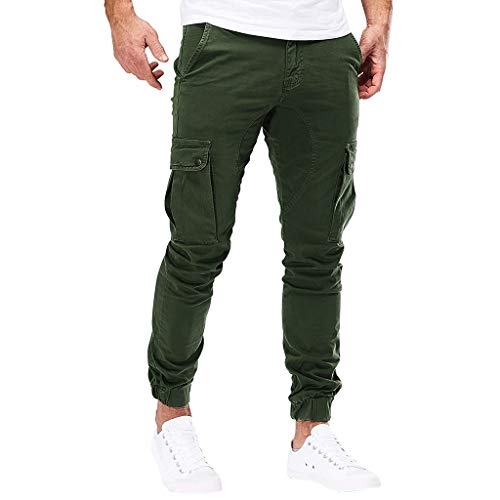 Subfamily Pantalones de Herramientas Deportivas Casuales Multibolsillos de Color Liso para Hombre Azul Marino Pocket Overol Casual Pocket Sport Work Pantalones de Pantalón Casuales Ejercito Verde M