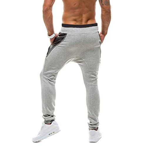 Subfamily Pantalones Deportivos de Moda para Hombres con Costura de Hip Hop con Cordón de Bolsillo, Pantalones de Chándal Holgados de Color de Retazos Sueltos Ocasionales de Moda Blanco M
