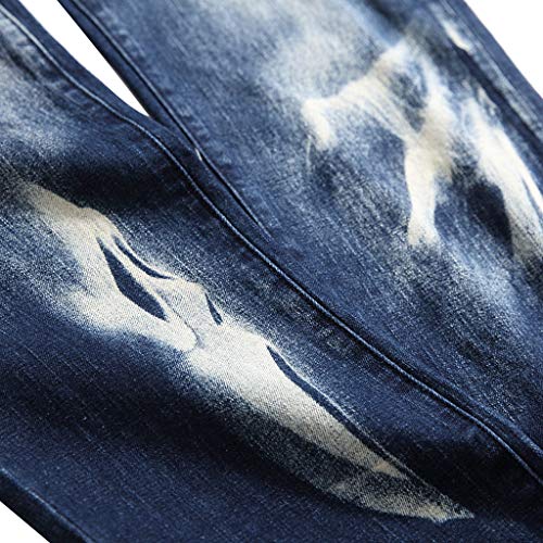 Subfamily Vaqueros Elásticos de Corte Slim Estampados para Hombre, Moda 3D Personalidad Slim Color Print Stretch Denim Pantalones Azul Oscuro 28