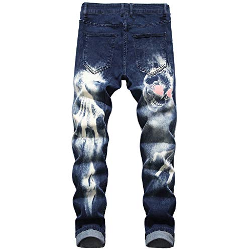 Subfamily Vaqueros Elásticos de Corte Slim Estampados para Hombre, Moda 3D Personalidad Slim Color Print Stretch Denim Pantalones Azul Oscuro 28