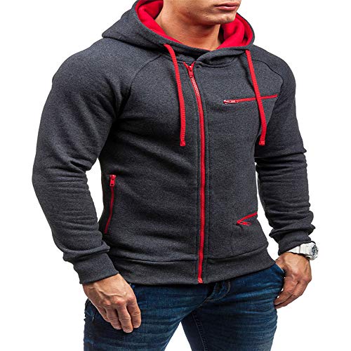 Sudadera con Capucha de Cremallera de Manga Larga Slim Fit para Hombre con Blusa Outwear de Bolsillo Chaqueta Irregular de la Personalidad Capucha de Manga Larga con Capucha y Cremallera para Hombre