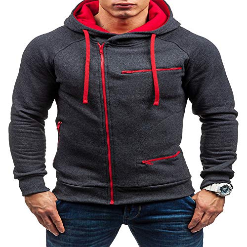 Sudadera con Capucha de Cremallera de Manga Larga Slim Fit para Hombre con Blusa Outwear de Bolsillo Chaqueta Irregular de la Personalidad Capucha de Manga Larga con Capucha y Cremallera para Hombre