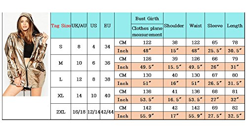 Sudadera con Capucha Mujer Manga Larga Moda Color Metalizado Cremallera Casual Abrigo Outwear Jacket Parka