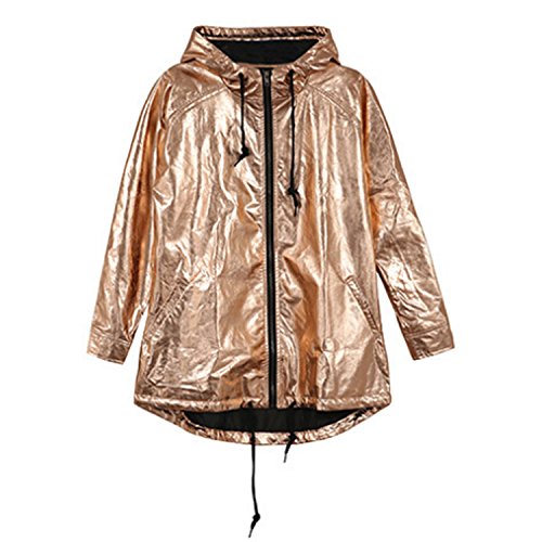 Sudadera con Capucha Mujer Manga Larga Moda Color Metalizado Cremallera Casual Abrigo Outwear Jacket Parka