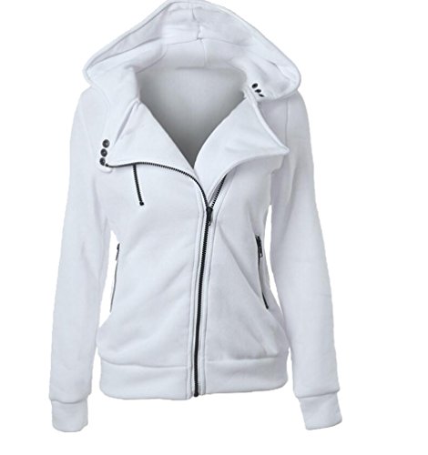 Sudaderas con Capucha Mujer Hoodies Sudadera Cremallera Chaqueta Sudaderas Manga Larga Anchas Deportivas Chica Jerseys Dama Bonitas Tops Color Puro Otoño Invierno Blanco L