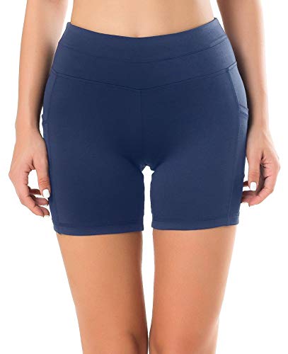 Sudawave - Malla de ciclismo para mujer, pantalones cortos de yoga con bolsillos para deporte, primavera/verano, Mujer, color azul marino, tamaño small