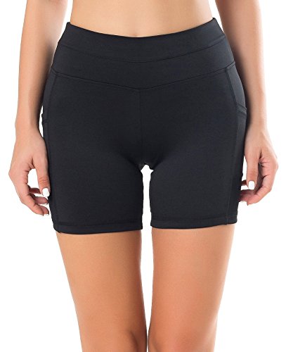 Sudawave - Malla de ciclismo para mujer, pantalones cortos de yoga con bolsillos para deporte, primavera/verano, Mujer, color Negro , tamaño large