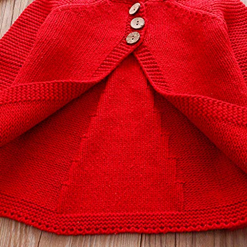 Suéter de Punto para niñas pequeñas Abrigo de Rebeca para niñas pequeñas Abrigo de Invierno con Botones para bebés Tops de Punto para niños Ropa de Abrigo de Lana 2-8 años (3 años, Rojo)