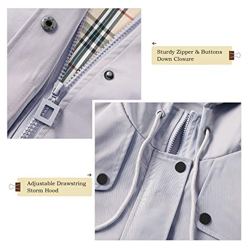 Summer Mae Abrigo de Impermeable Chaqueta con Capucha para Mujer Chubasquero con Forro para Deportes al Aire Libre Blanco/Gris x-Large