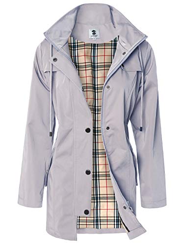 Summer Mae Abrigo de Impermeable Chaqueta con Capucha para Mujer Chubasquero con Forro para Deportes al Aire Libre Blanco/Gris x-Large