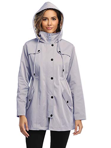 Summer Mae Abrigo de Impermeable Chaqueta con Capucha para Mujer Chubasquero con Forro para Deportes al Aire Libre Blanco/Gris x-Large