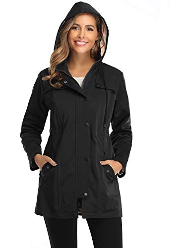 Summer Mae Abrigo de Impermeable Chaqueta con Capucha para Mujer Chubasquero con Forro para Deportes al Aire Libre Negro Small