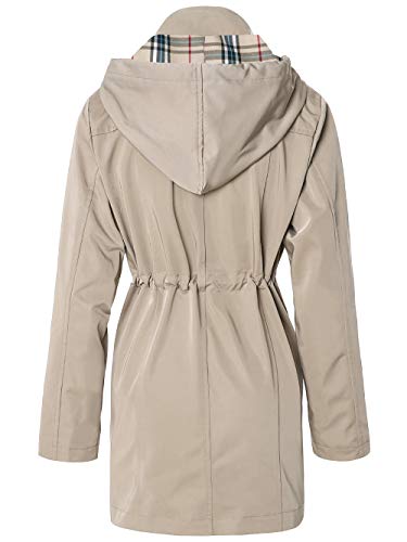 Summer Mae Chaqueta de Lluvia Largo para Mujer Encapuchado Chubasquero Impermeable Al Aire Libre Caqui XL