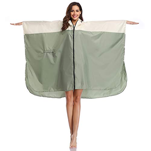 Summer Mae Chubasqueros Mujer Impermeable Reutilizable Poncho Impermeables Capa Lluvia Nieve para Mujer Verde Claro/Blanco