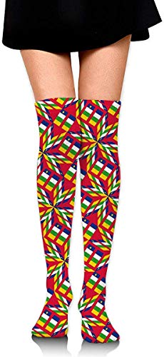 SUN DANCE Bandera de África Central Artascope Flower Athletic Muslo Altos Muslo Alto Medias Largas Disfraces Cosplay Medias Para Mujeres Adultas Hombre Antideslizante