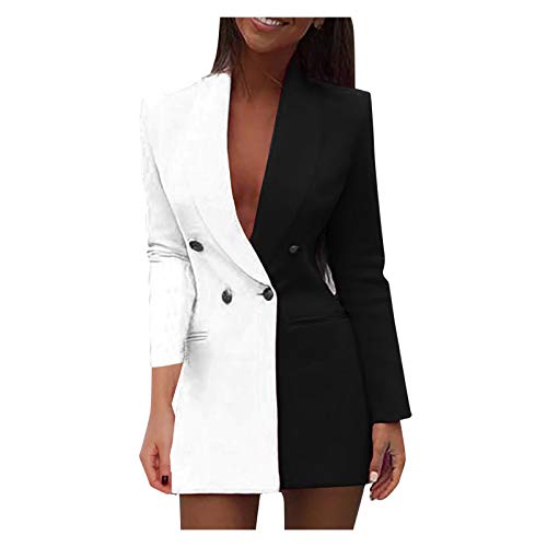 SUNNSEAN Abrigos Blazer Chaquetas Elegante Mujer Bicolor con Cinturón Manga Larga Elegante Chaquetas de Blazer de Solapa Abrigos Largos con Botones Slim Cárdigan de Moda Chaquetas (M, Bicolor 02)