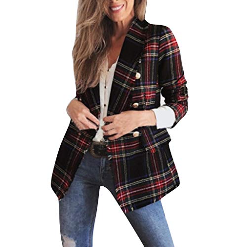 SUNNSEAN Abrigos Chaqueta Traje de Blazer Mujer Chaquetas a Cuadros Tartán Elegante Blazer Solapa Mujer Casual Cortavientos Moda Cazadoras Militar Abrigo Corto de Vestir Fiesta Boda (4XL, Rojo)