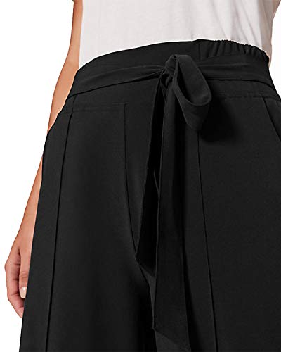 SUNNYME Pantalones anchos de pierna ancha para mujer, pantalones holgados, bolsillos, casual, de algodón, cintura alta, con cinturón