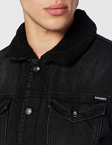 Superdry Highwayman Sherpa Trucker Chaqueta vaquera, Bode Worn Black, 3XL para Hombre