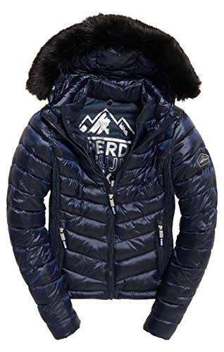 Superdry Hooded Luxe Chevron Fuji Chaqueta deportiva, Azul (Navy Tanzanite Xb2), Large (Talla del fabricante: 14.0) para Mujer