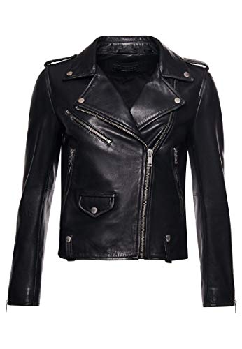 Superdry Mujer Chaqueta Motera de Piel Rylee Negro 40