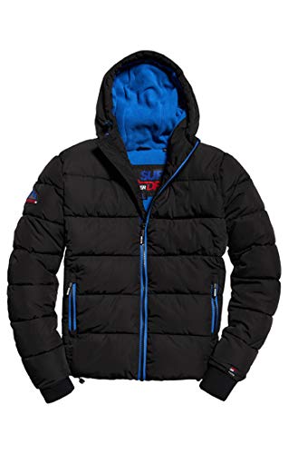 Superdry Sports Puffer Chaqueta deportiva, Gris (Black/Cobalt Euz), Large para Hombre