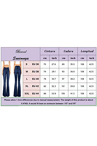 Suvimuga Las Mujeres De Baja Altura Jeans Pantalones Largos Damas Denim Pantalones Acampanados Pantalones De Campana Azul L