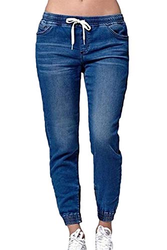 Suvotimo Mujeres Jogger Jeans Casual Pantalones De Dril De Algodon Elastico En La Cintura Elastica Tapered Azul Oscuro M