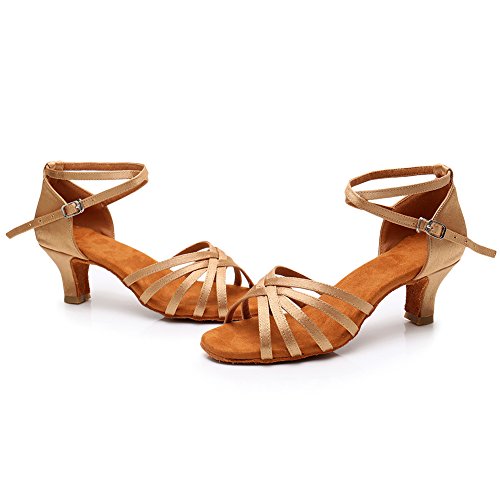 SWDZM Mujer Zapatos de Baile,estándar de Zapatos de Baile Latino,Satén,Ballroom modelo-WH1213 Beige 38 EU/24.5CM