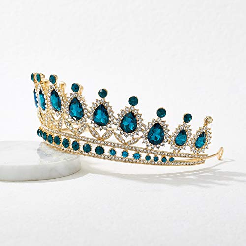 SWEETV Tiara de boda con diamantes de imitación para mujer, diadema de corona real, accesorios para el pelo de princesa de cristal para el baile de graduación, cumpleaños, color azul