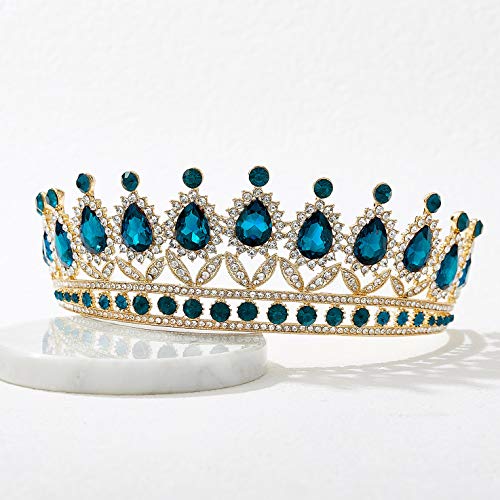 SWEETV Tiara de boda con diamantes de imitación para mujer, diadema de corona real, accesorios para el pelo de princesa de cristal para el baile de graduación, cumpleaños, color azul