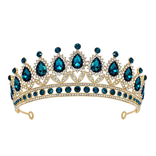 SWEETV Tiara de boda con diamantes de imitación para mujer, diadema de corona real, accesorios para el pelo de princesa de cristal para el baile de graduación, cumpleaños, color azul