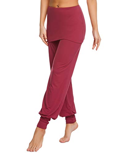 Sykooria Pantalones con Falda de Yoga para Mujer Pantalones Deportivos de Algodón Pantalon Harem de Anchos Cintura Alta Pilates Baile Fitness