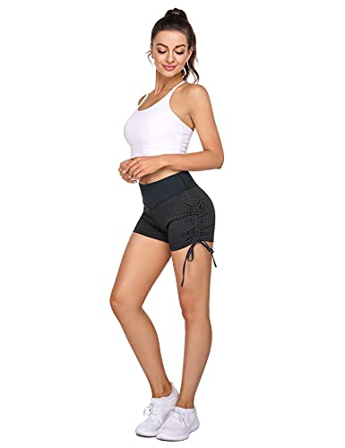 Sykooria Pantalones Cortos Deporte Mujer Pantalón Running Corto de Yoga Mallas Cortas Mujer con Cordón Alta Cintura Elásticos Push Up Suave Transpirables para Correr Gym Fitness, XXL
