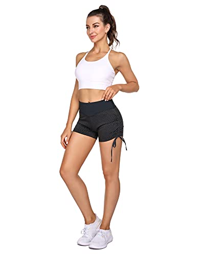 Sykooria Pantalones Cortos Deporte Mujer Pantalón Running Corto de Yoga Mallas Cortas Mujer con Cordón Alta Cintura Elásticos Push Up Suave Transpirables para Correr Gym Fitness, XXL