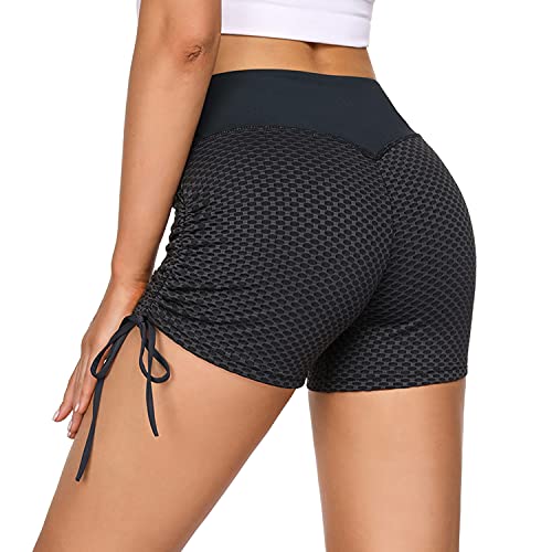Sykooria Pantalones Cortos Deporte Mujer Pantalón Running Corto de Yoga Mallas Cortas Mujer con Cordón Alta Cintura Elásticos Push Up Suave Transpirables para Correr Gym Fitness, XXL