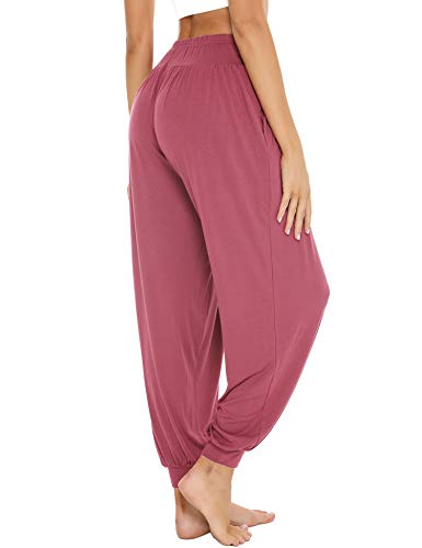 Sykooria Pantalones Deportivos para Mujer de Algodón Pantalones de Yoga con Bolsillos Pantalón de Harem Cintura Alta Pilates Baile Jogger Ropa de Casa