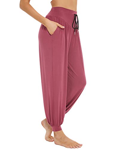 Sykooria Pantalones Deportivos para Mujer de Algodón Pantalones de Yoga con Bolsillos Pantalón de Harem Cintura Alta Pilates Baile Jogger Ropa de Casa